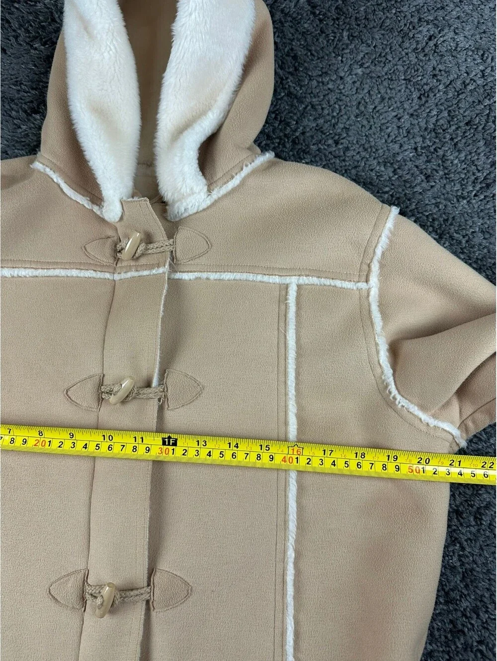 Christie Brooks Faux Shearling Duffle Coat Womens L Tan Faux Fur Hooded Jacket